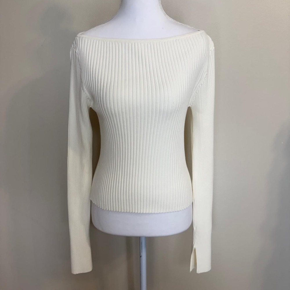 H&M Rib Knit Boat Neck White Womens S Thick Ballet Clean Girl Going Out